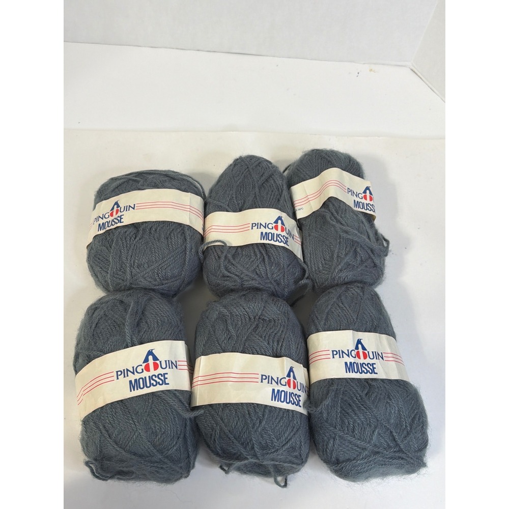 Pingouin Mousse Yarn Lot of 6 Skeins Color 13 Gray Blue 100% Acrylic 50g Each